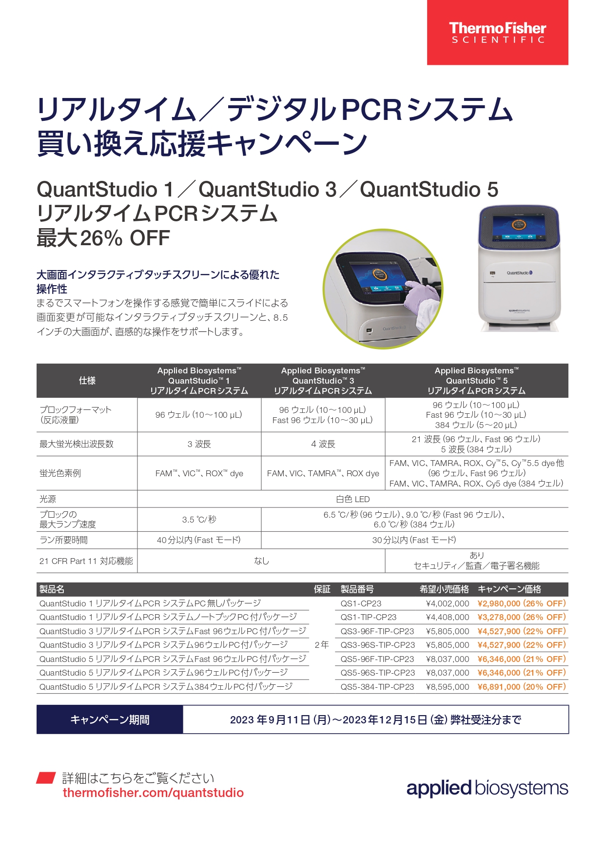 サーモフィッシャー　リアルタイム／デジタルPCRシステム買い換え応援キャンペーン