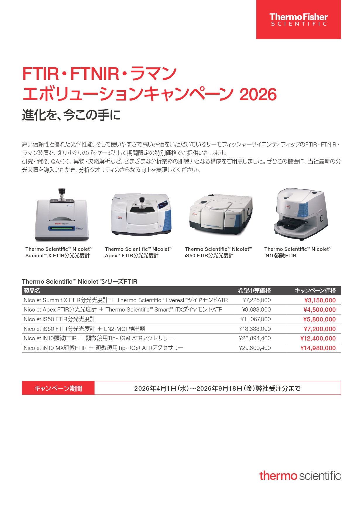 サーモフィッシャー　FTIR・FTNIR・ラマン　エボリューションキャンペーン 2026