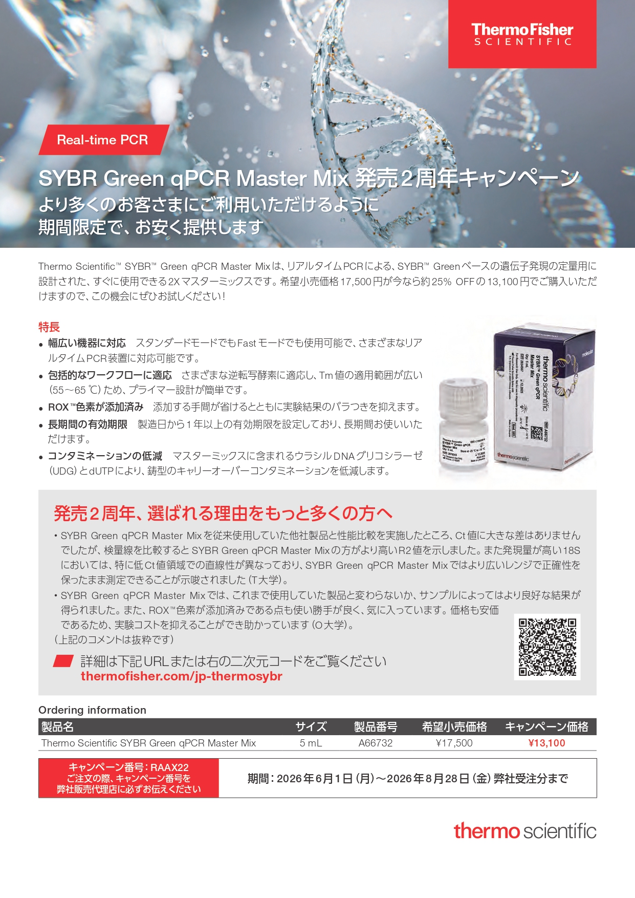 サーモフィッシャー SYBR Green qPCR Master Mix 発売２周年キャンペーン